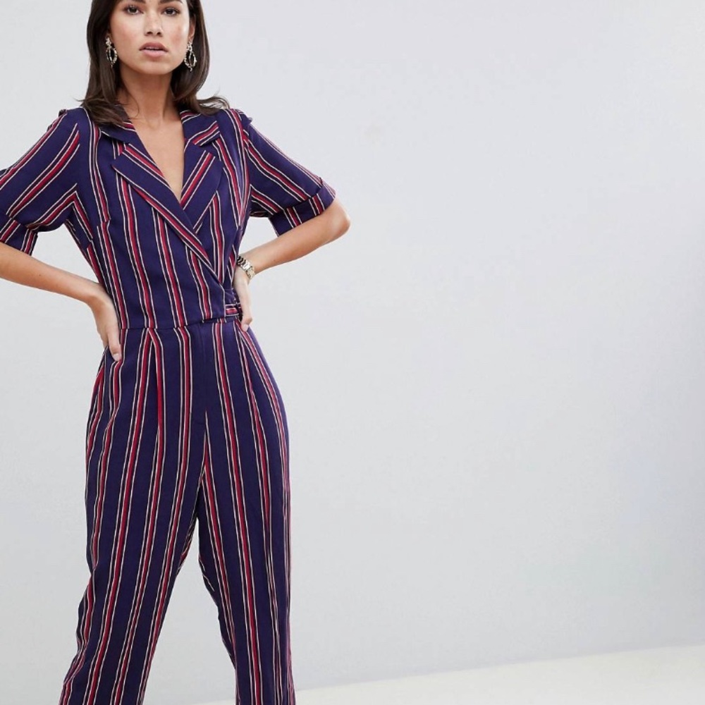 ASOS Design Striped Wrapped Jumpsuit W/Sel…